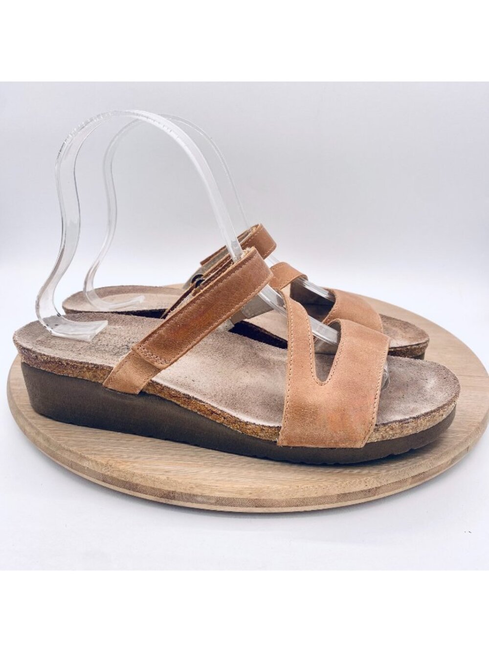Naot Sandals Womens 8 39 Beige Leather Strappy Gabriela Slides Cork Peep